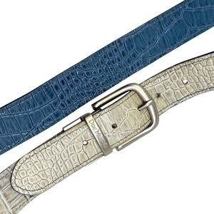 Doc Murphy‎ Reversible All Leather Croc Belt Sz 40 Embossed Cowhide Blue Cream